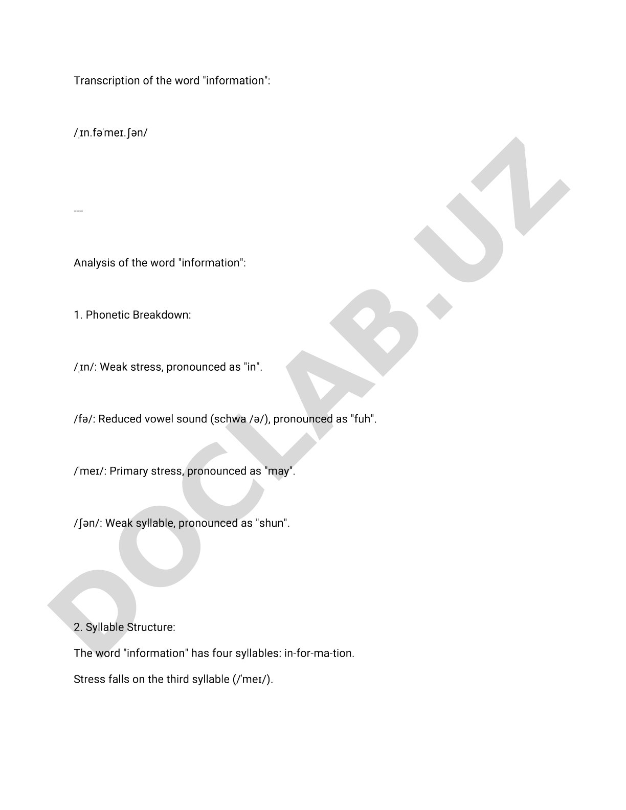 Analysis of the word information