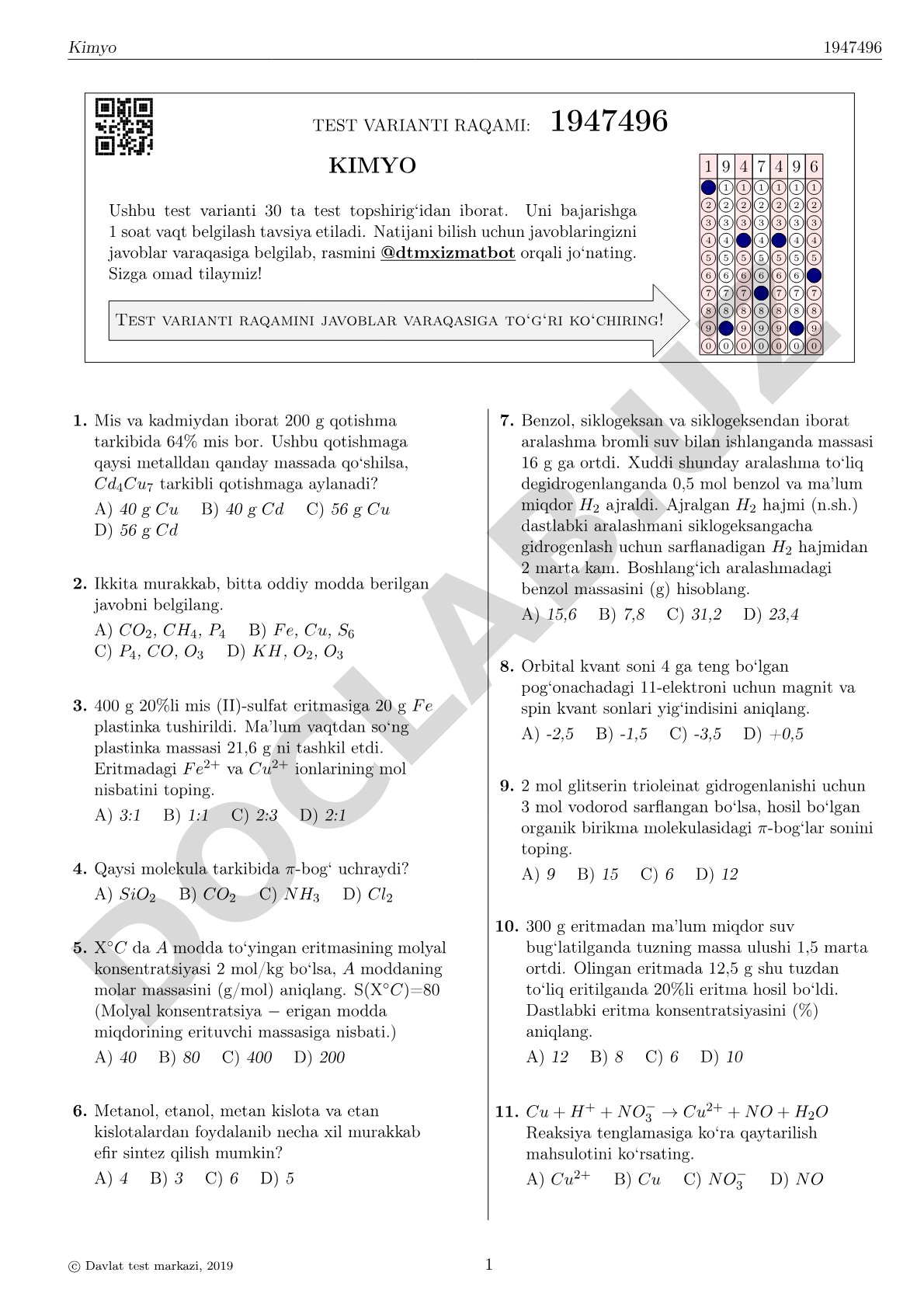 Kimyo test varianti 1947496