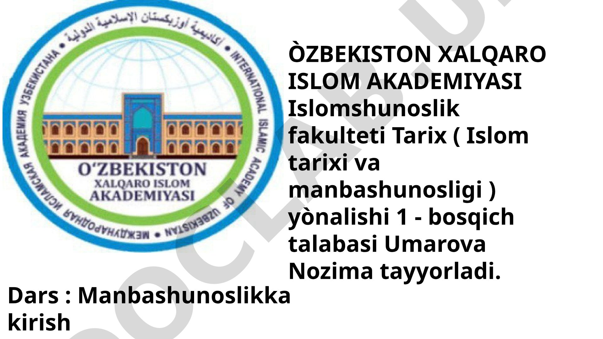 Manbashunoslikka kirish