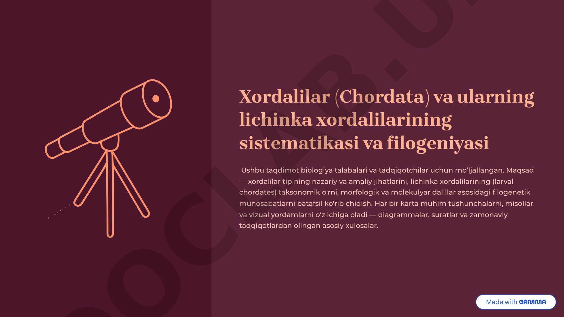 Xordalilar (Chordata) va ularning lichinka xordalilarining sistematikasi va filogeniyasi