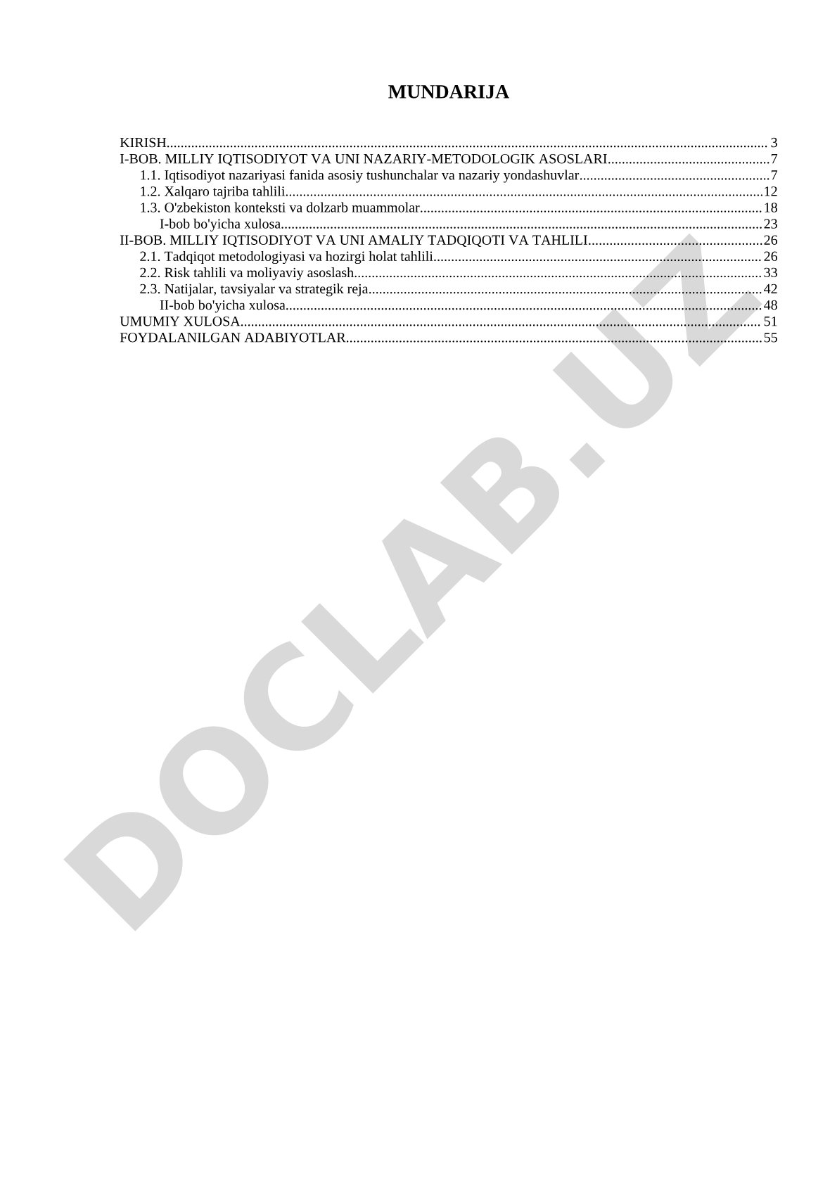 Milliy iqtisodiyot va uni shakllantirishdagi dolzarb muammolar
