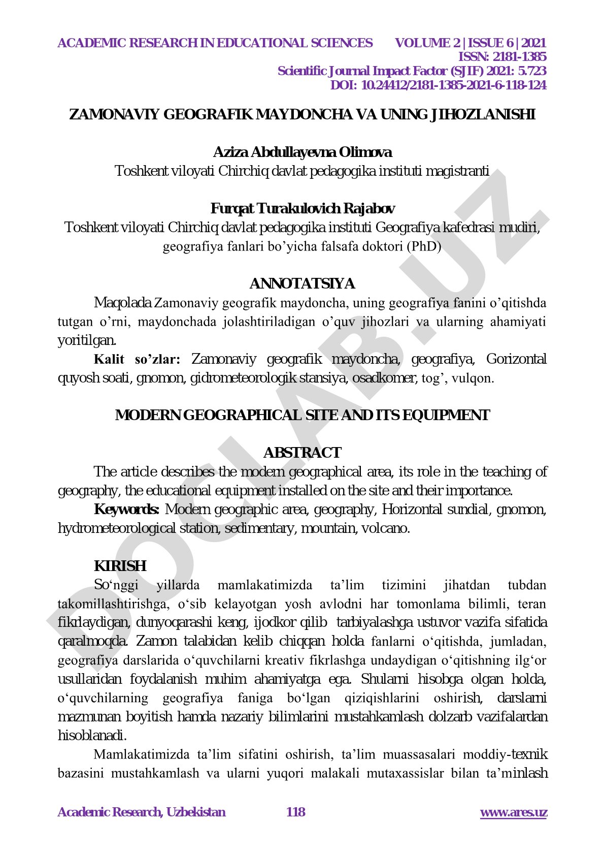 Zamonaviy geografik maydoncha va uning jihozlanishi