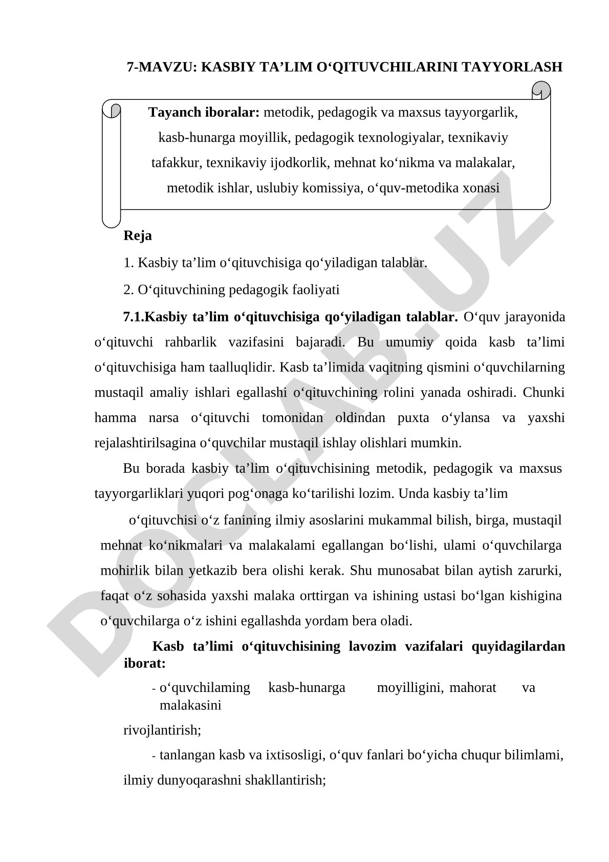 Kasbiy ta'lim o'qituvchilarini tayyorlash