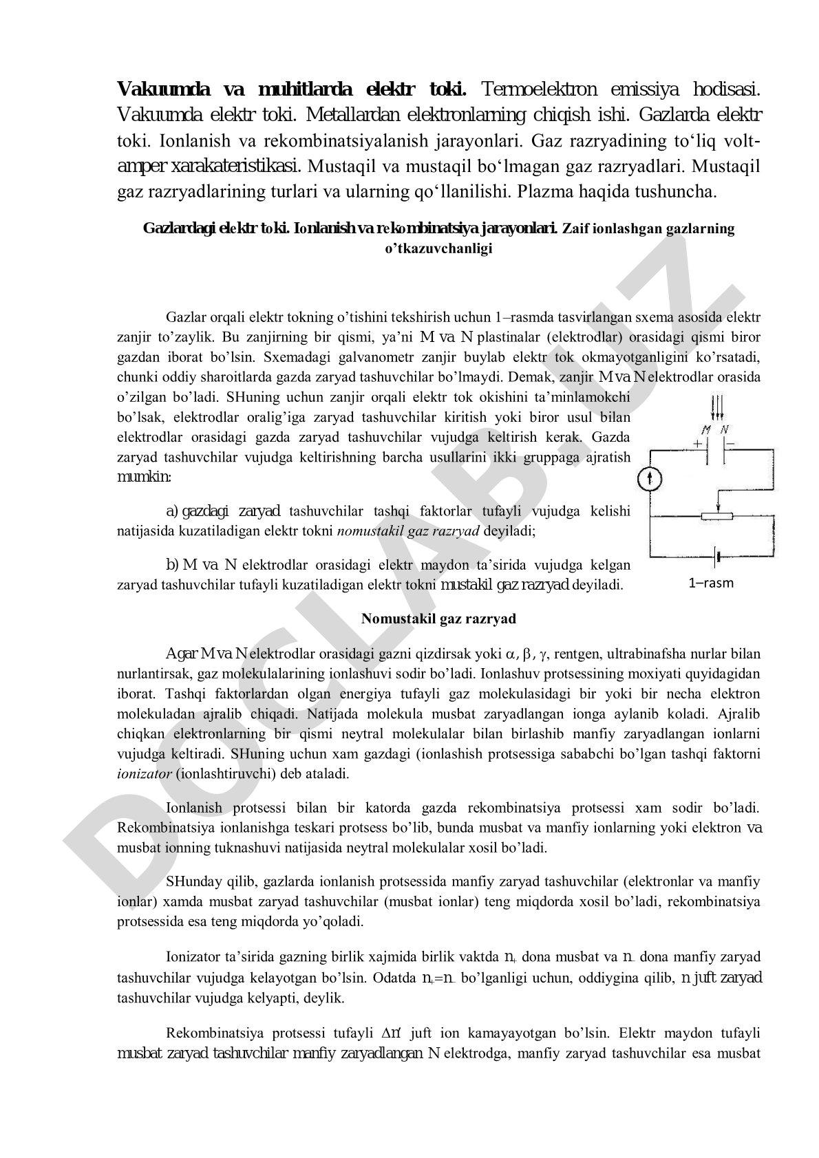 Vakuumda va muhitlarda elektr toki