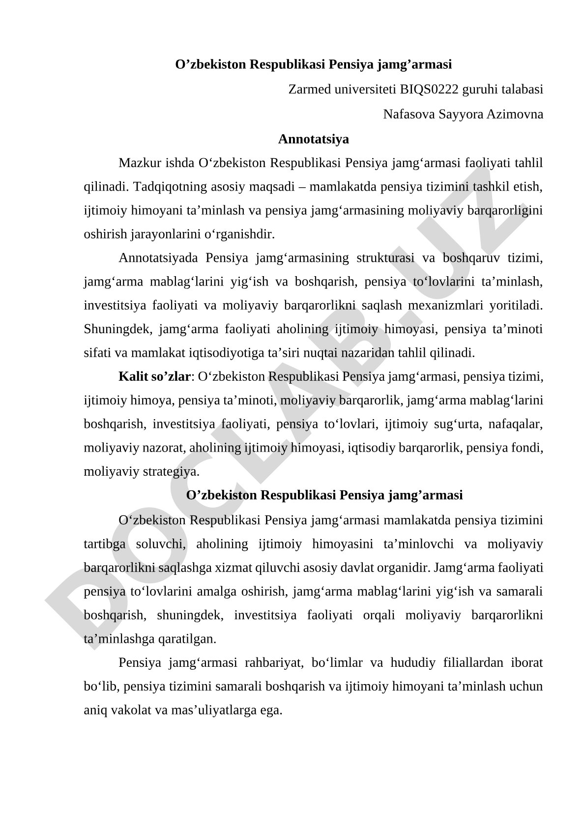 O’zbekiston Respublikasi Pensiya jamg’armasi