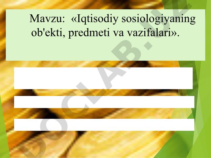 Iqtisodiy sosiologiyaning ob'ekti, predmeti va vazifalari