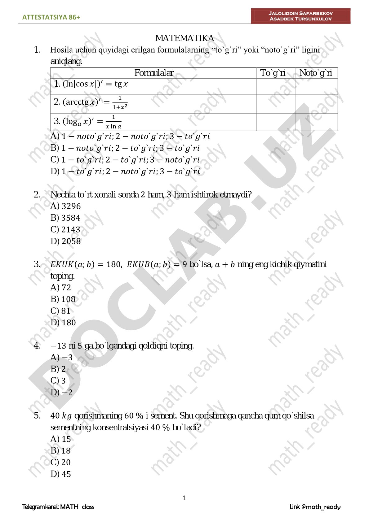 Matematika attestatsiya testi