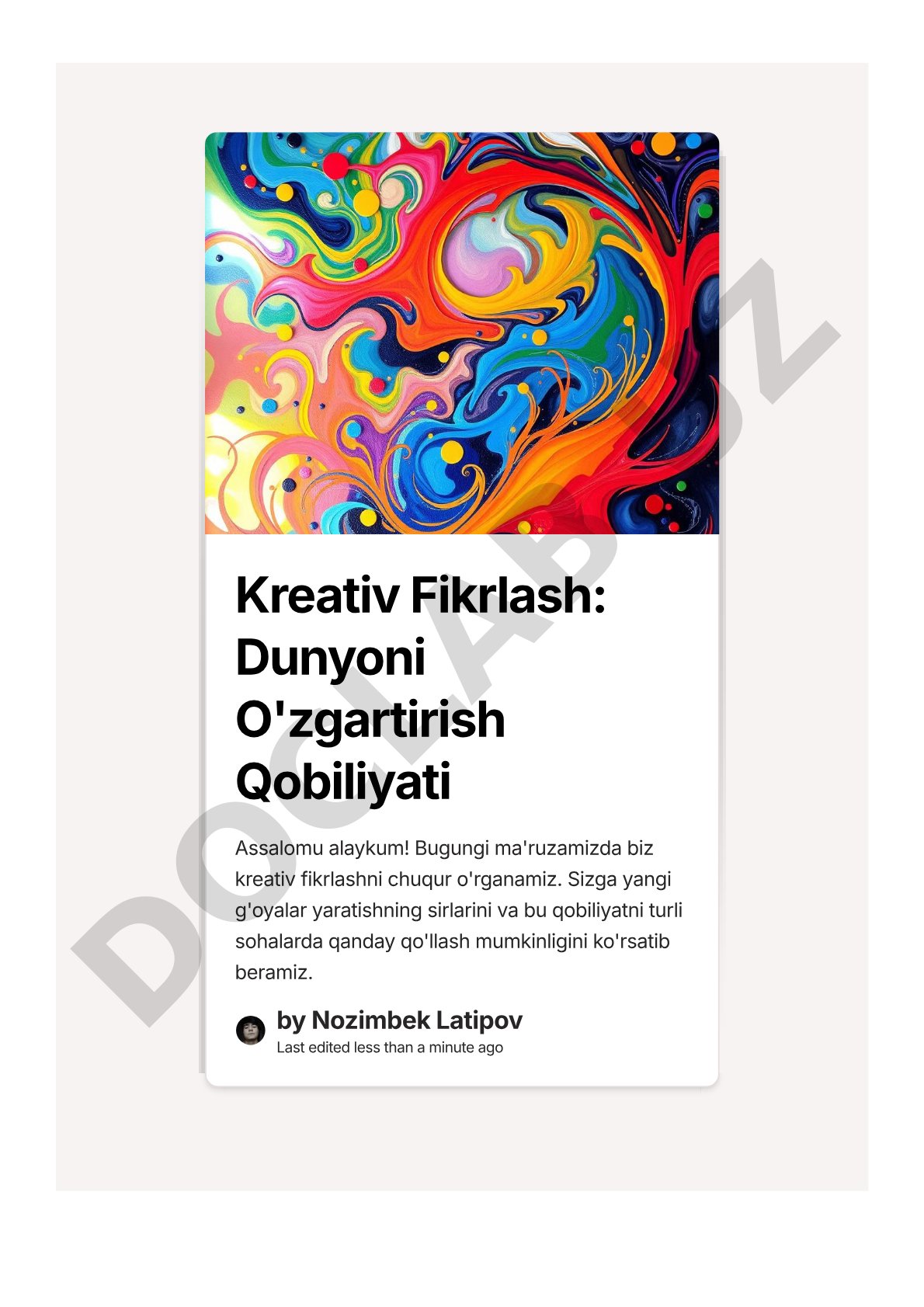 Kreativ Fikrlash: Dunyoni O'zgartirish Qobiliyati