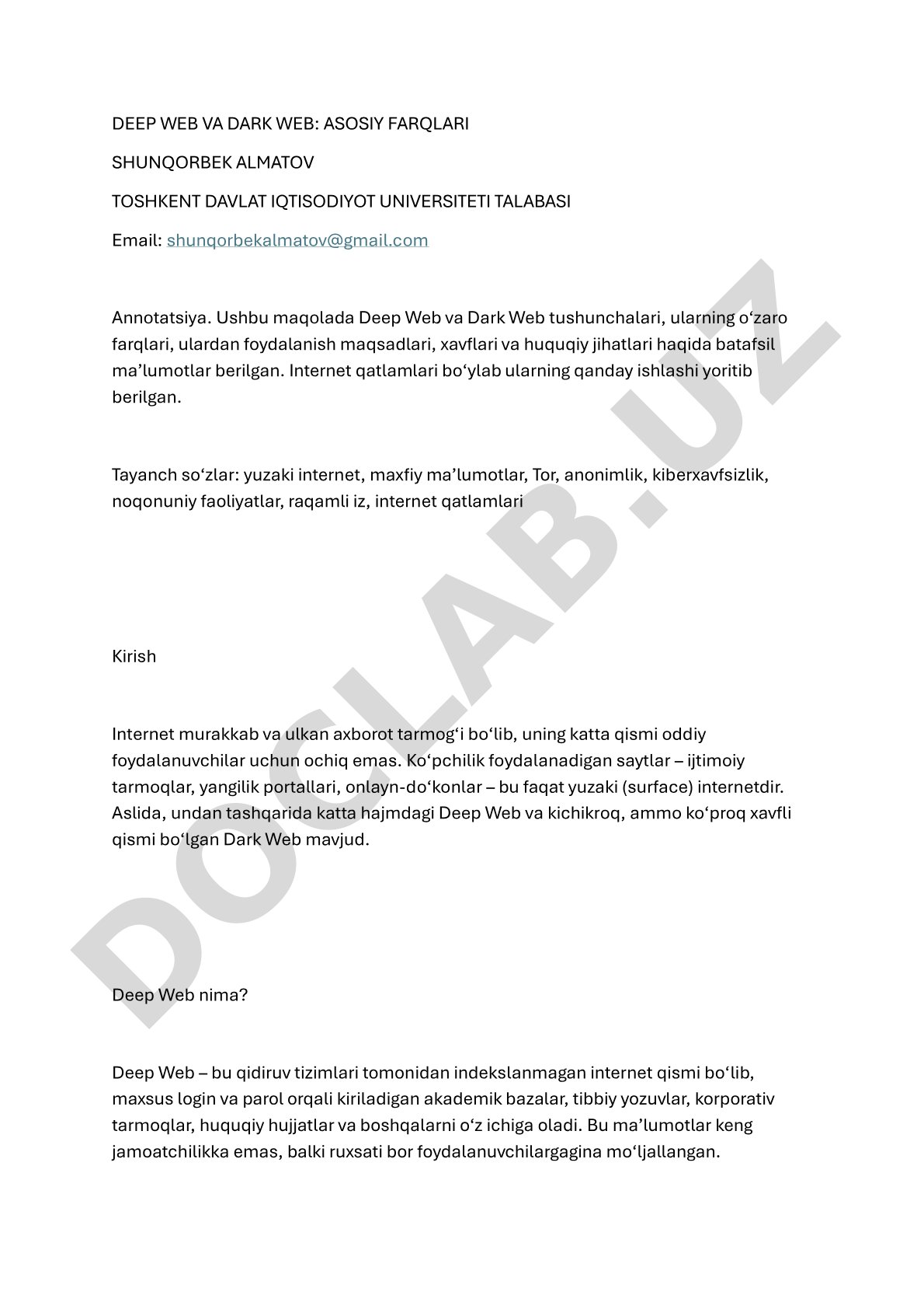 Deep Web va Dark Web: Asosiy farqlari