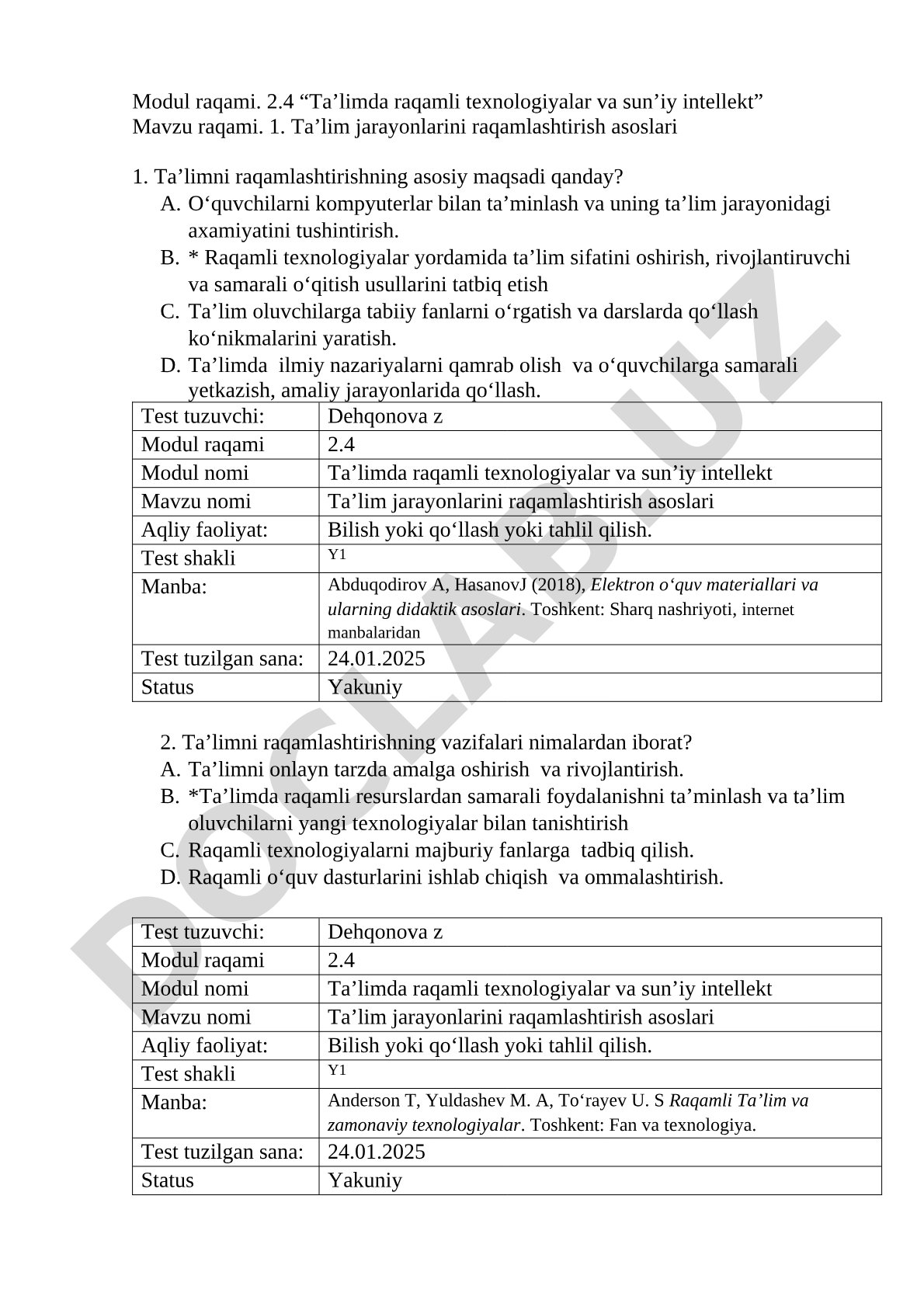 Ta’lim jarayonlarini raqamlashtirish asoslari