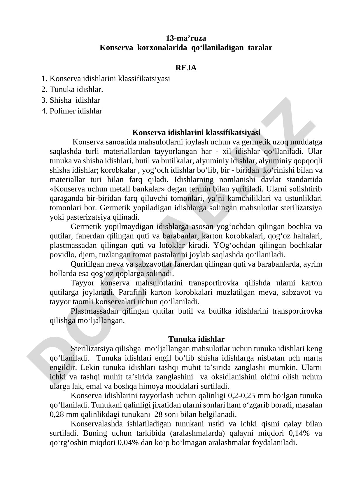 Konserva korxonalarida qo‘llaniladigan taralar