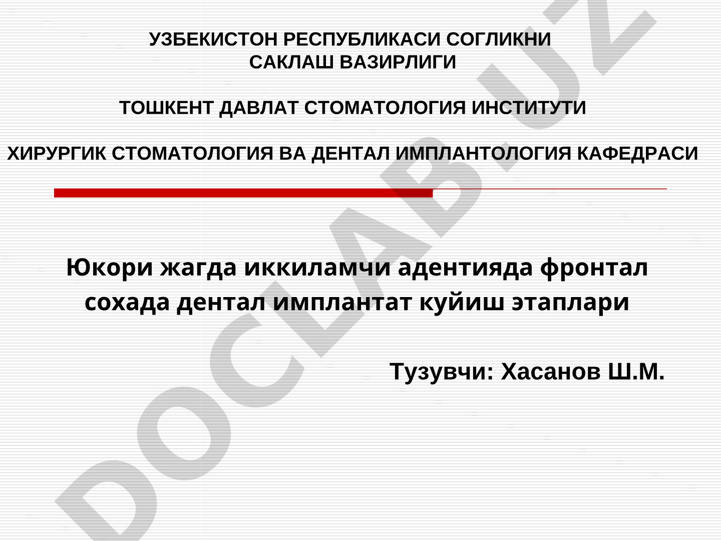Юкори жагда иккиламчи адентияда фронтал сохада дентал имплантат куйиш этаплари