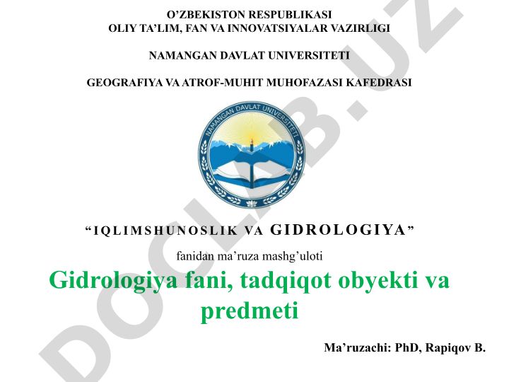 Gidrologiya fani, tadqiqot obyekti va predmeti