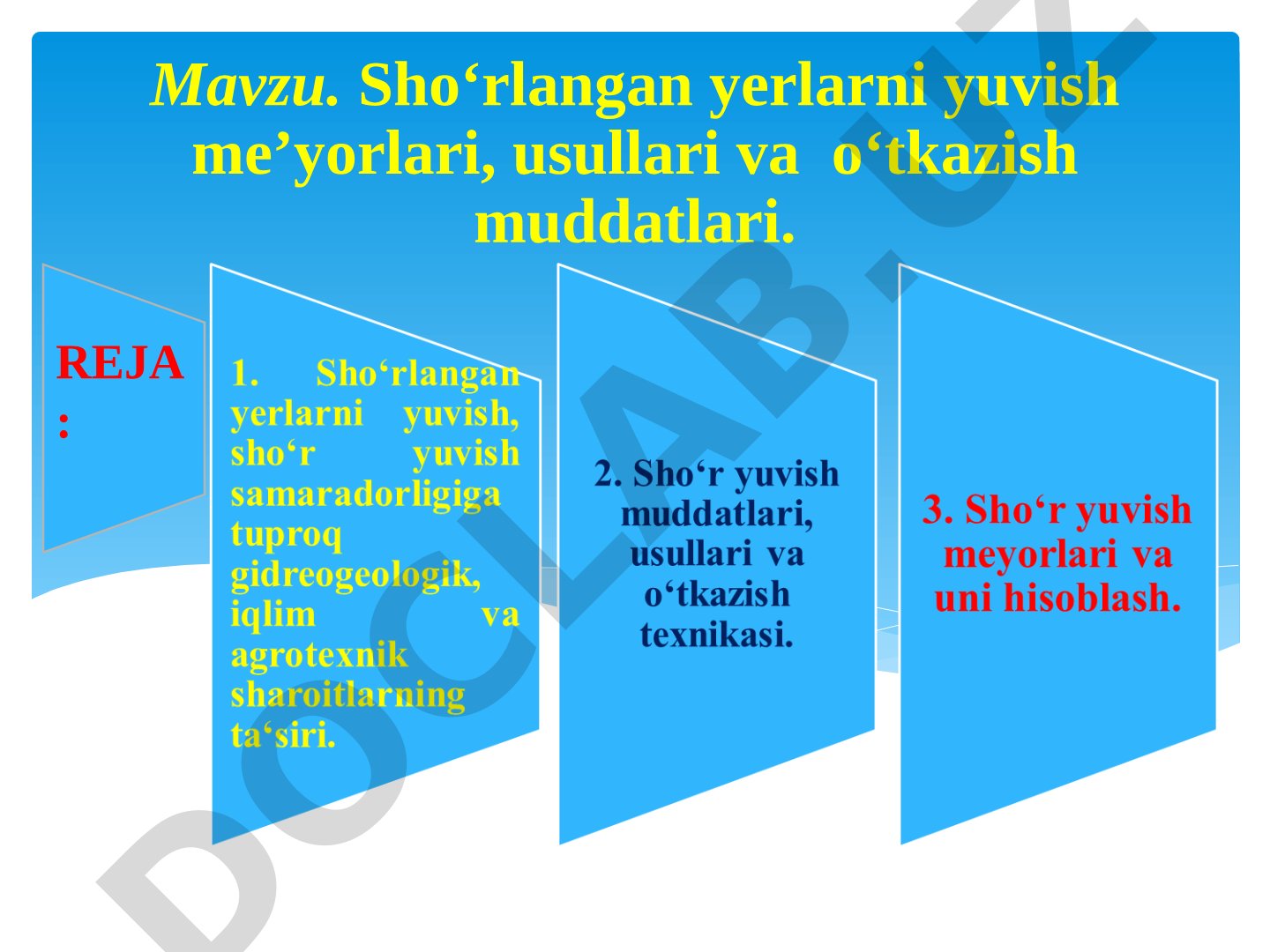Shoʻrlangan yerlarni yuvish me’yorlari, usullari va oʻtkazish muddatlari