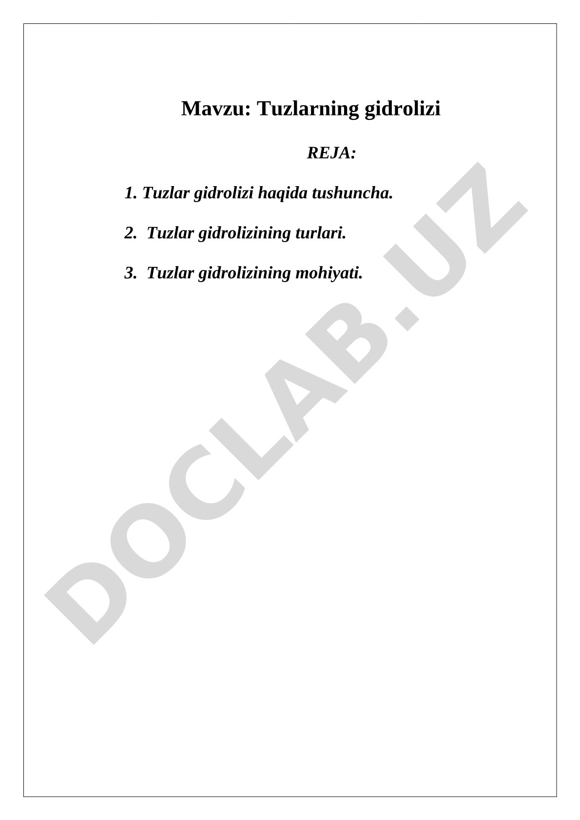 Tuzlar gidrolizi haqida tushuncha, turlari va mohiyati