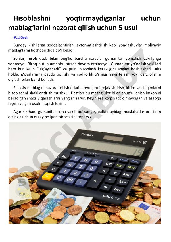 Hisoblashni yoqtirmaydiganlar uchun mablag‘larni nazorat qilish usullari