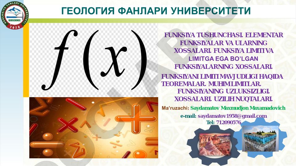 Funksiya tushunchasi, elementar funksiyalar va limitlar