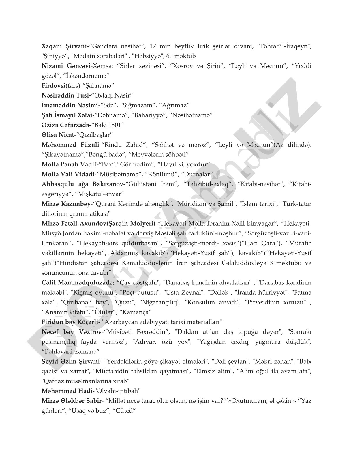 Klassik Azərbaycan və Şərq ədəbiyyatı əsərləri