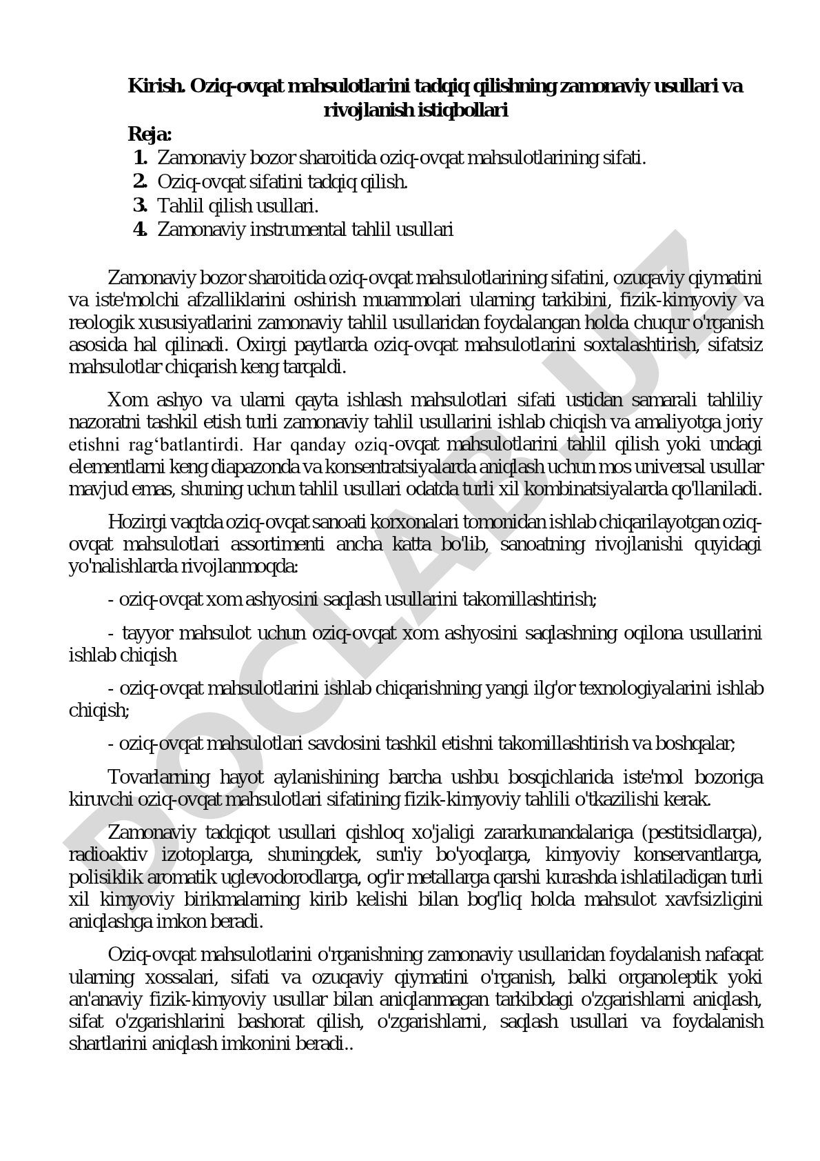 Oziq-ovqat mahsulotlarini tadqiq qilishning zamonaviy usullari va rivojlanish istiqbollari