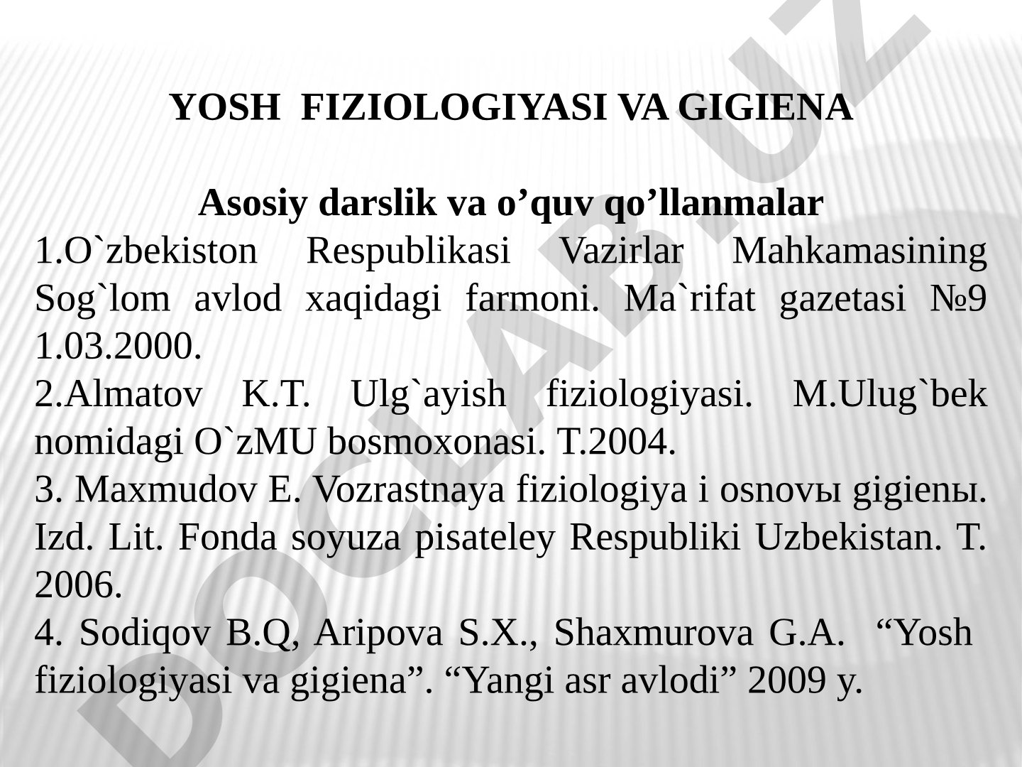 Yosh fiziologiyasi va gigiena