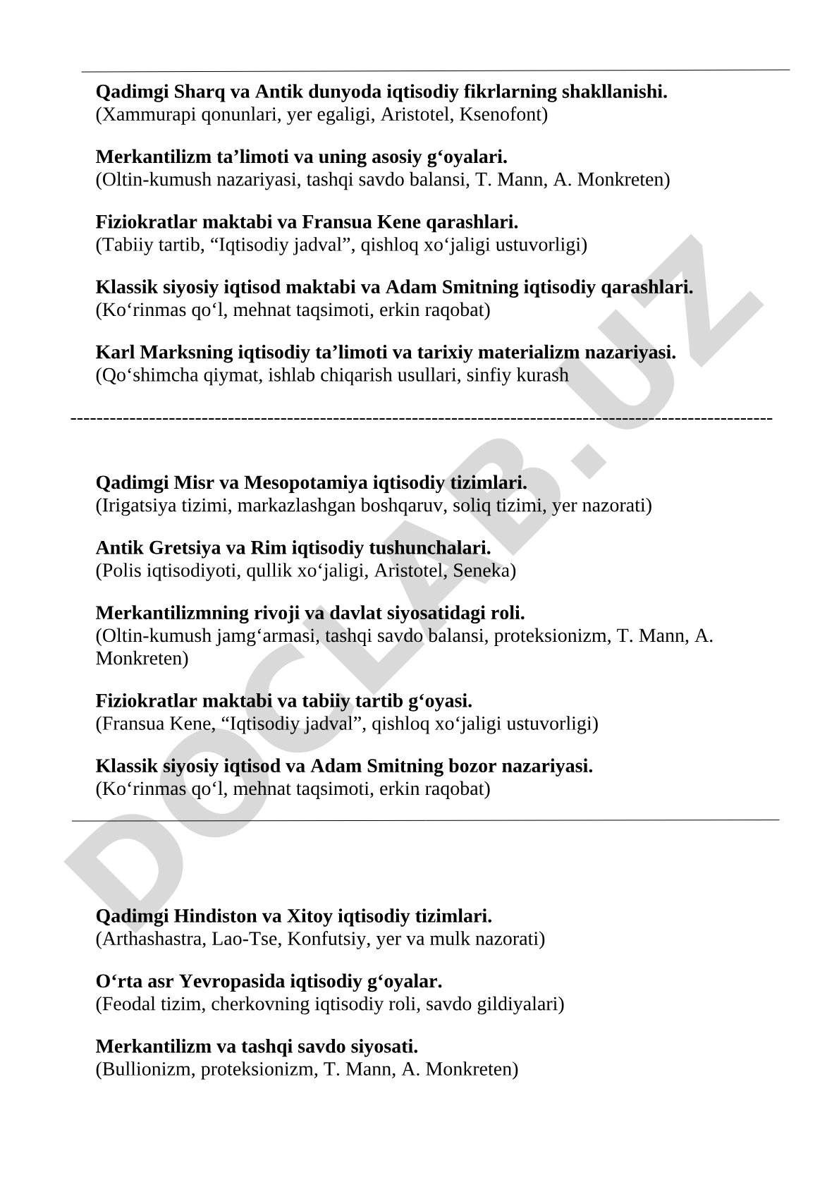 Iqtisodiy fikrlar tarixi: qadimgi Sharqdan Marksgacha
