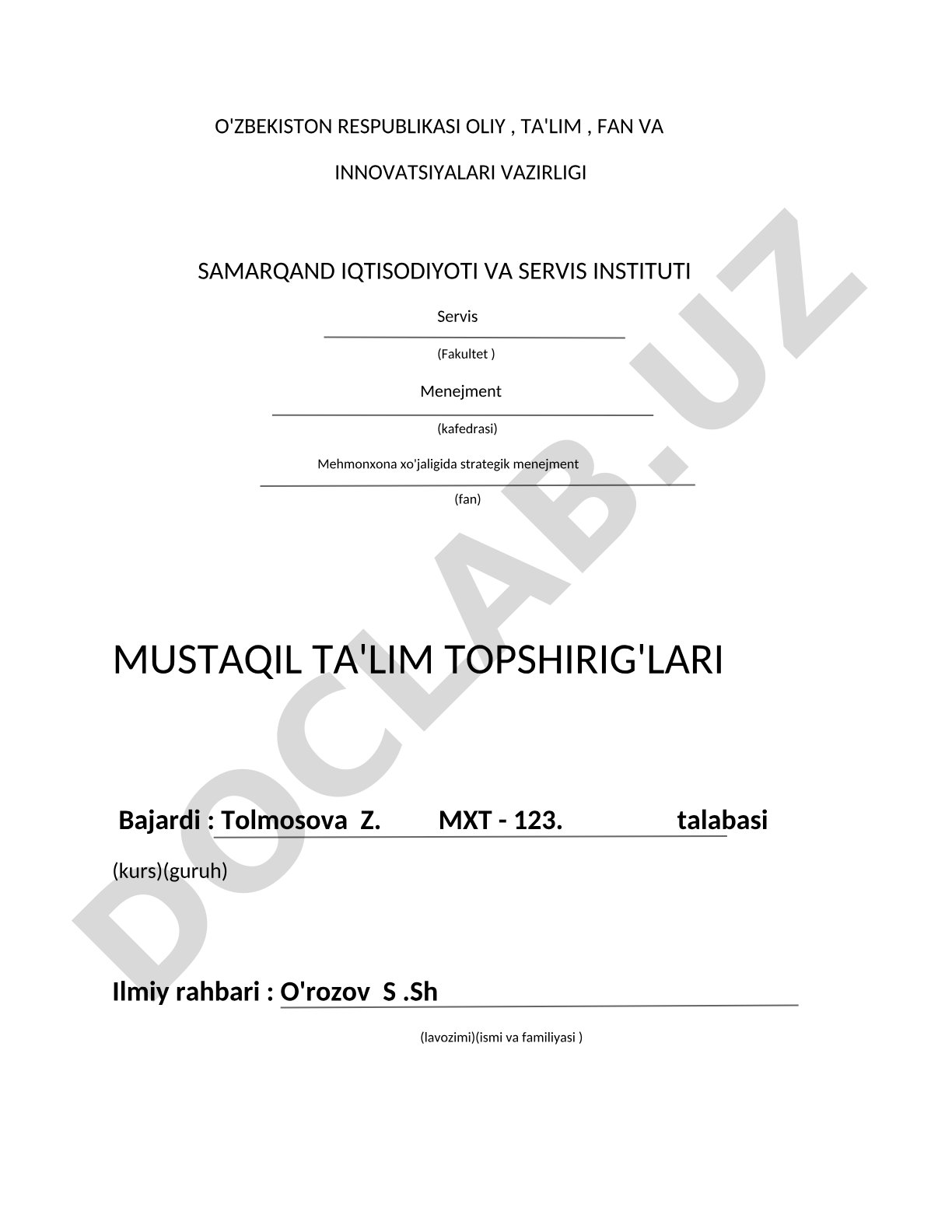 Turizmda strategik menejmentni rivojlantirish istiqbollari