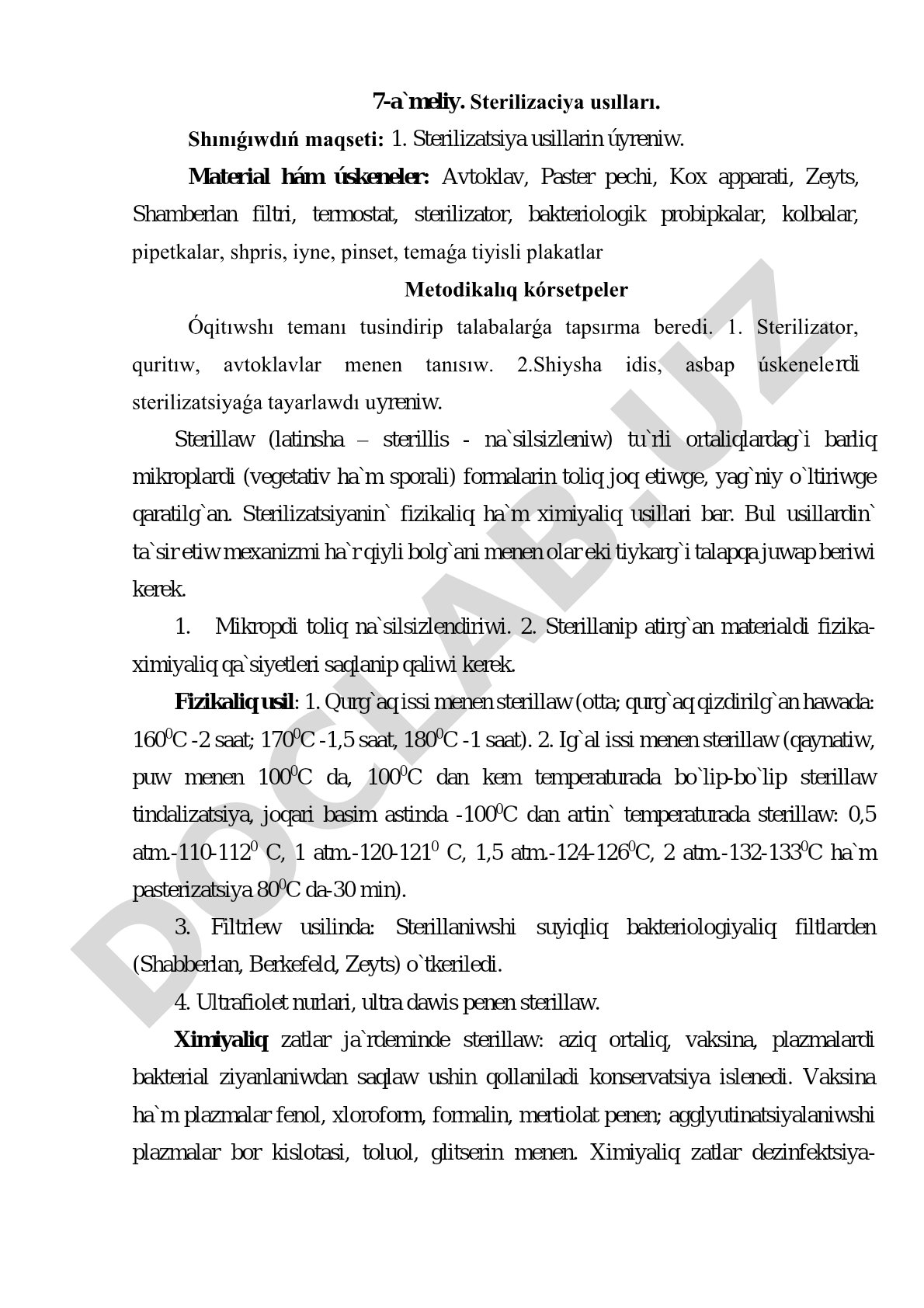 Sterilizaciya usılları