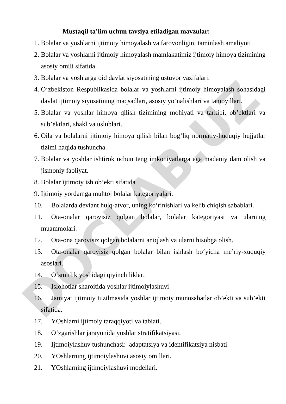 Bolalar va yoshlarni ijtimoiy himoyalash amaliyoti