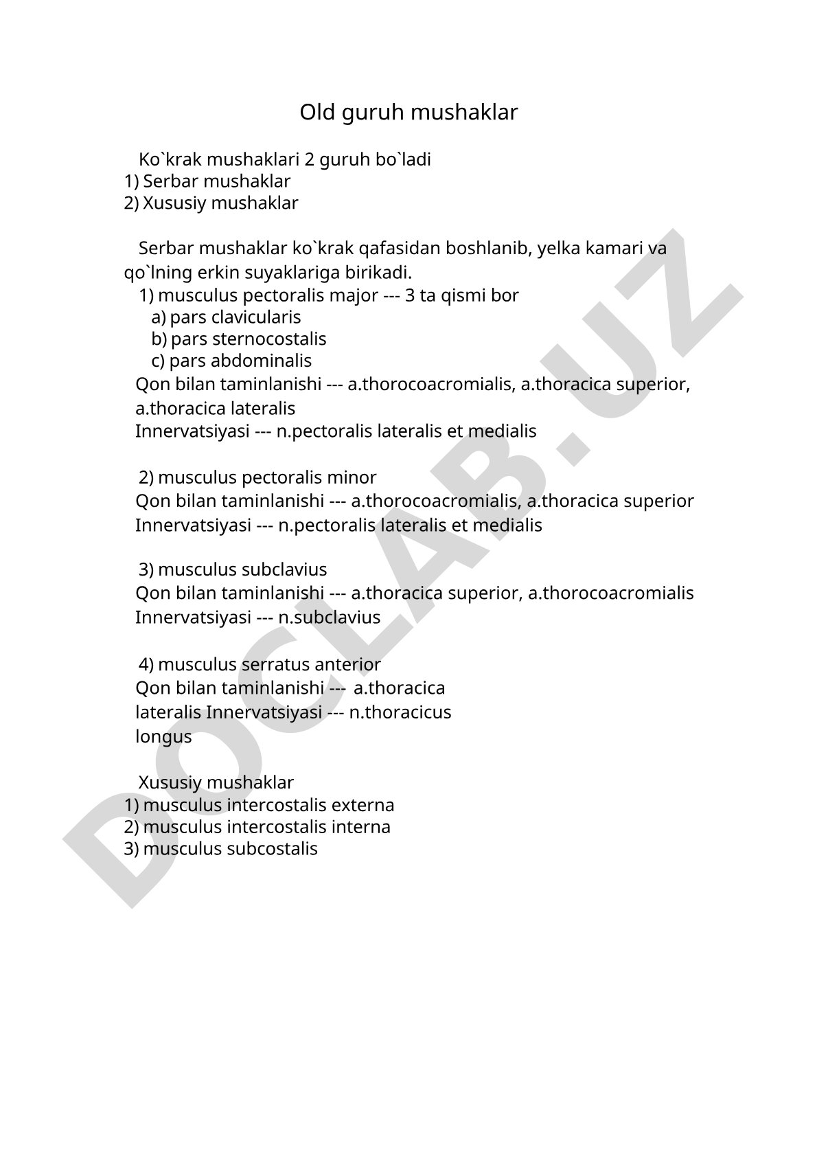 Ko'krak mushaklari serbar va xususiy guruhlari