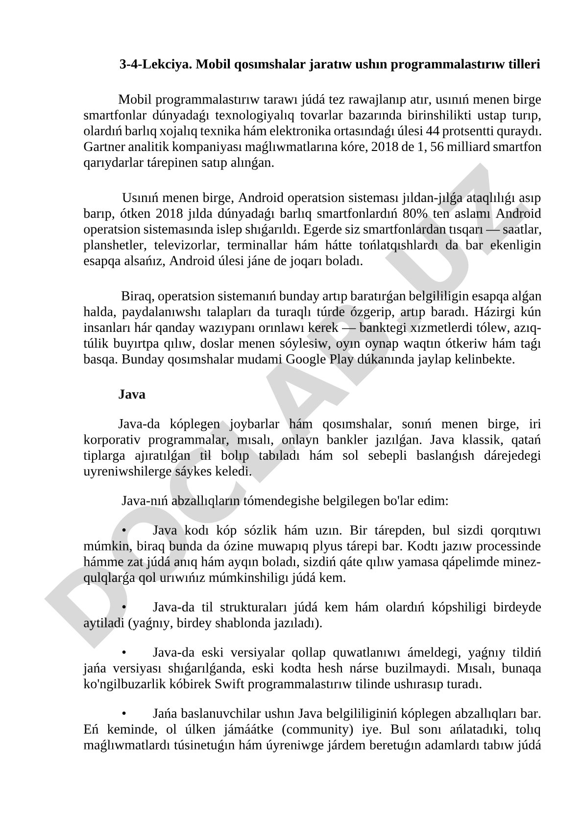 Mobil qosımshalar jaratıw ushın programmalastırıw tilleri