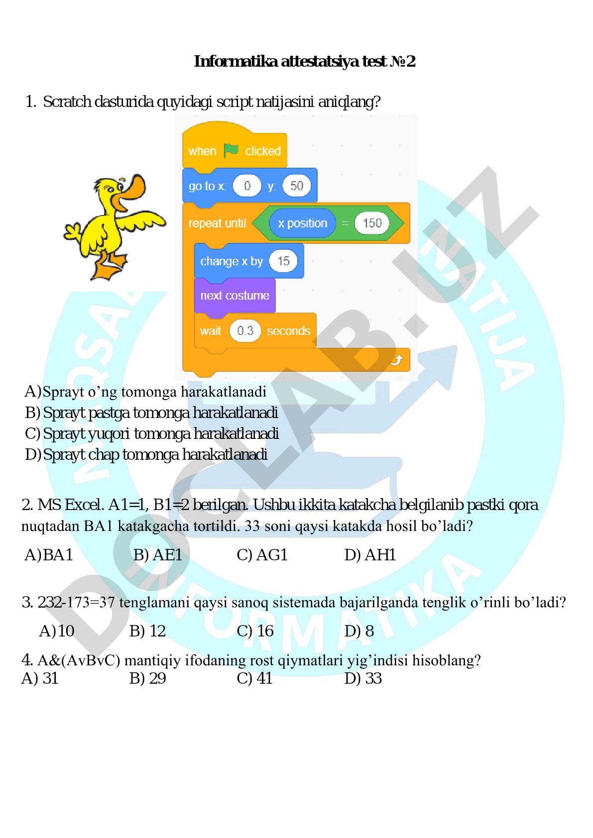 Informatika attestatsiya test №2