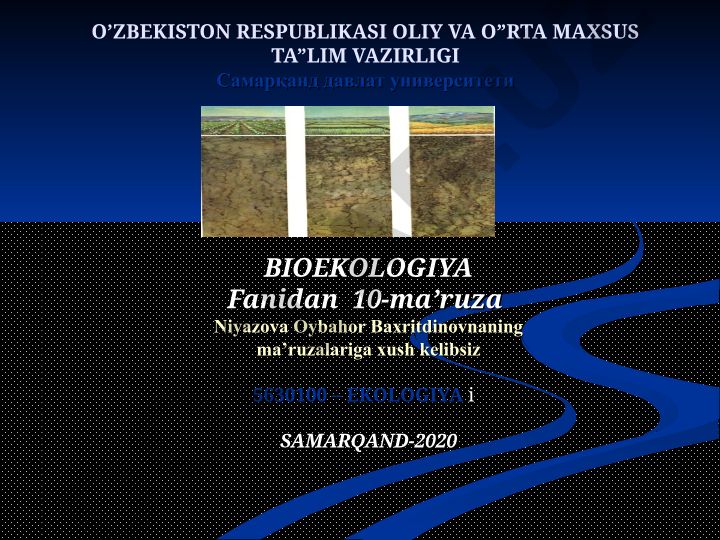 BIOEKOLOGIYA fanidan 10-ma'ruza