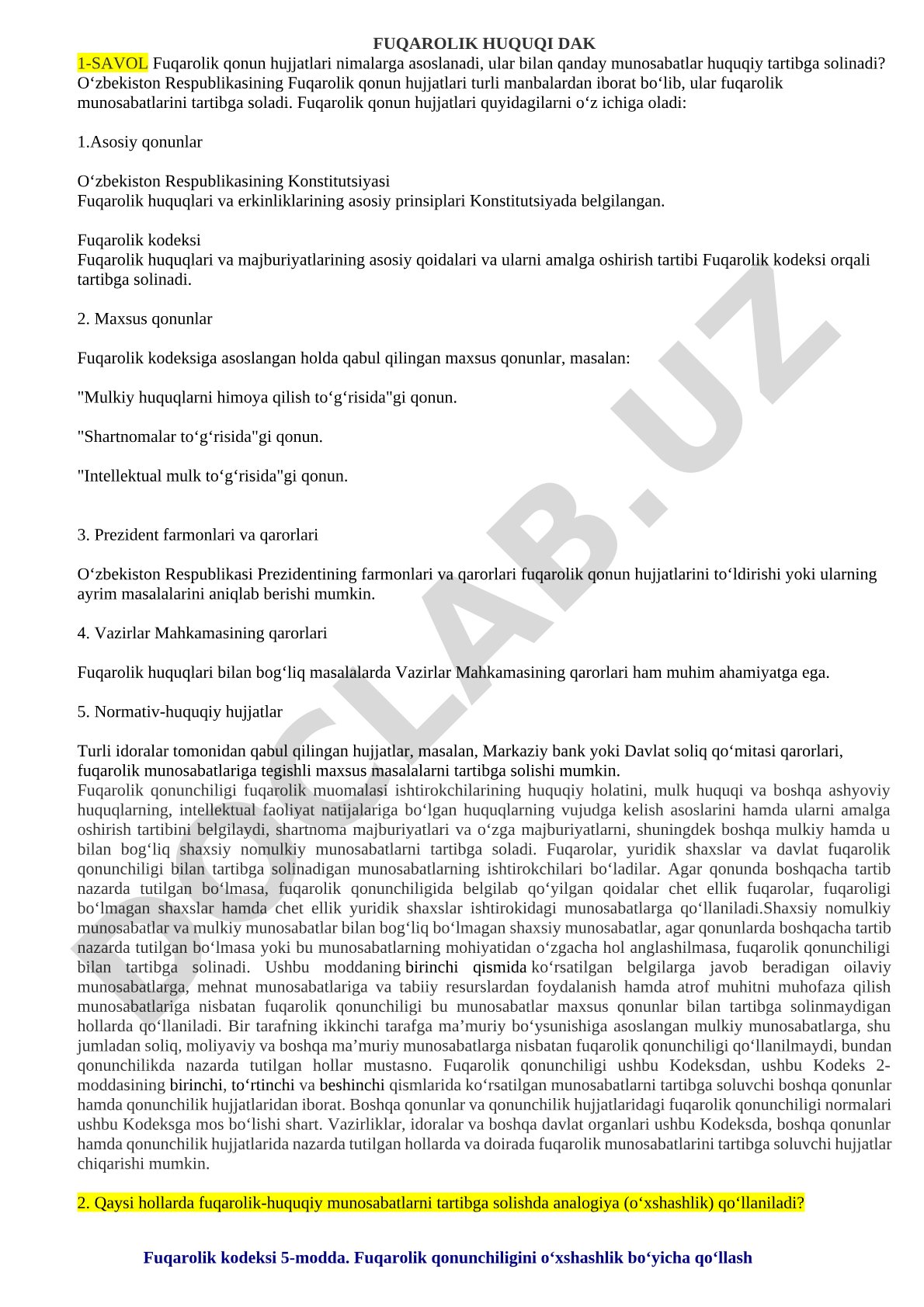 Fuqarolik qonun hujjatlari manbalari
