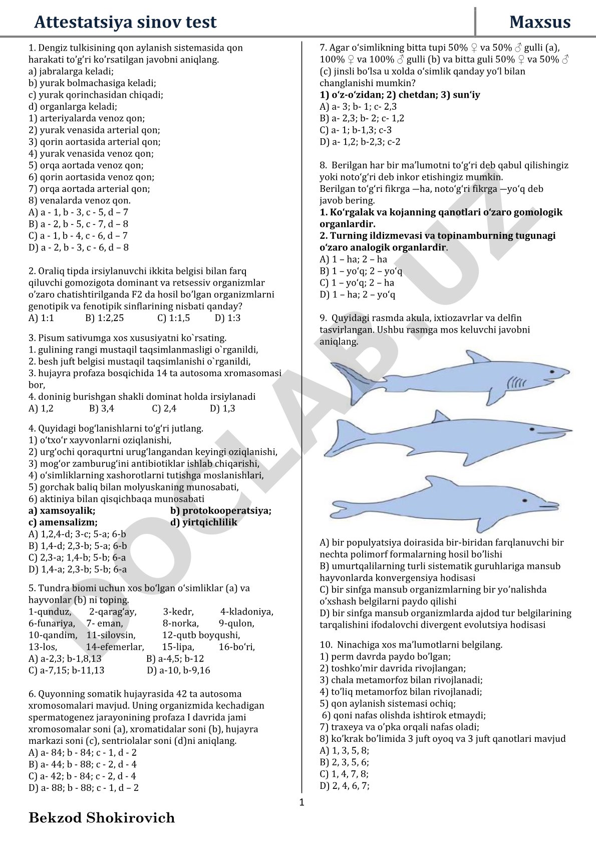 Biologiya attestatsiya sinov testi