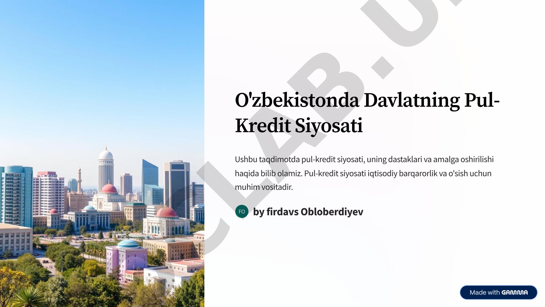 O'zbekistonda Davlatning Pul- Kredit Siyosati