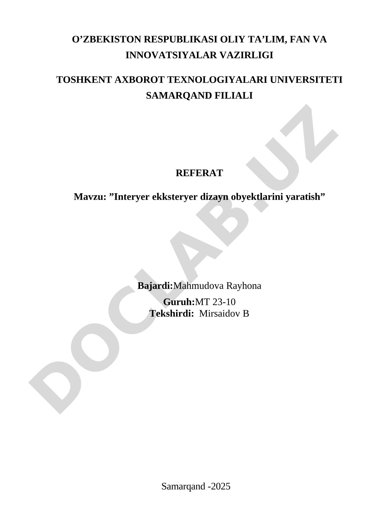 Interyer ekksteryer dizayn obyektlarini yaratish