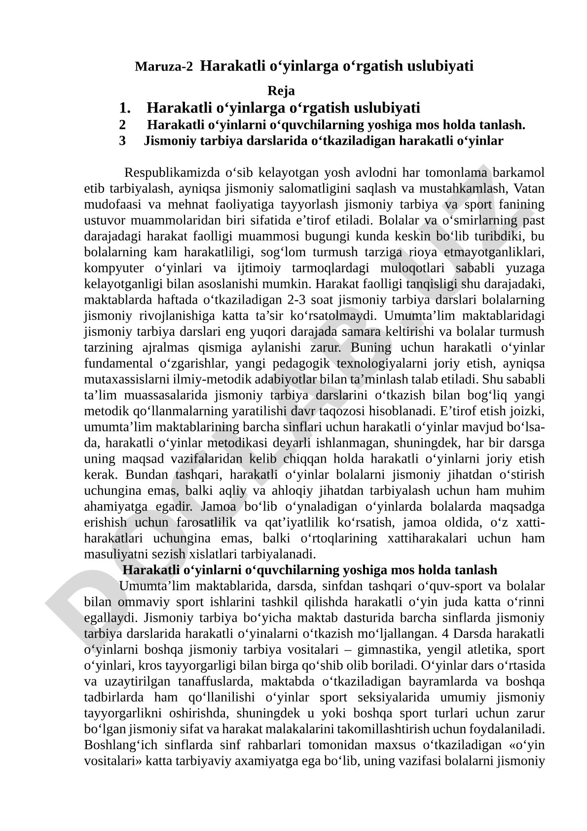 Harakatli o‘yinlarga o‘rgatish uslubiyati