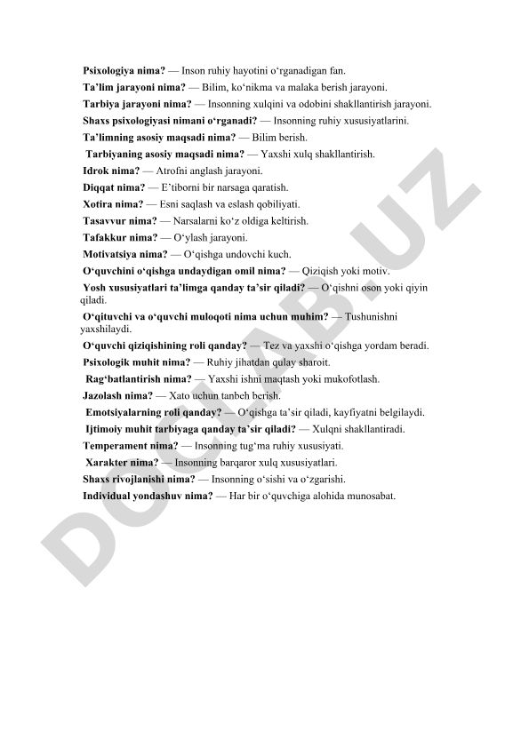 Psixologiya, ta'lim va tarbiya jarayonlari