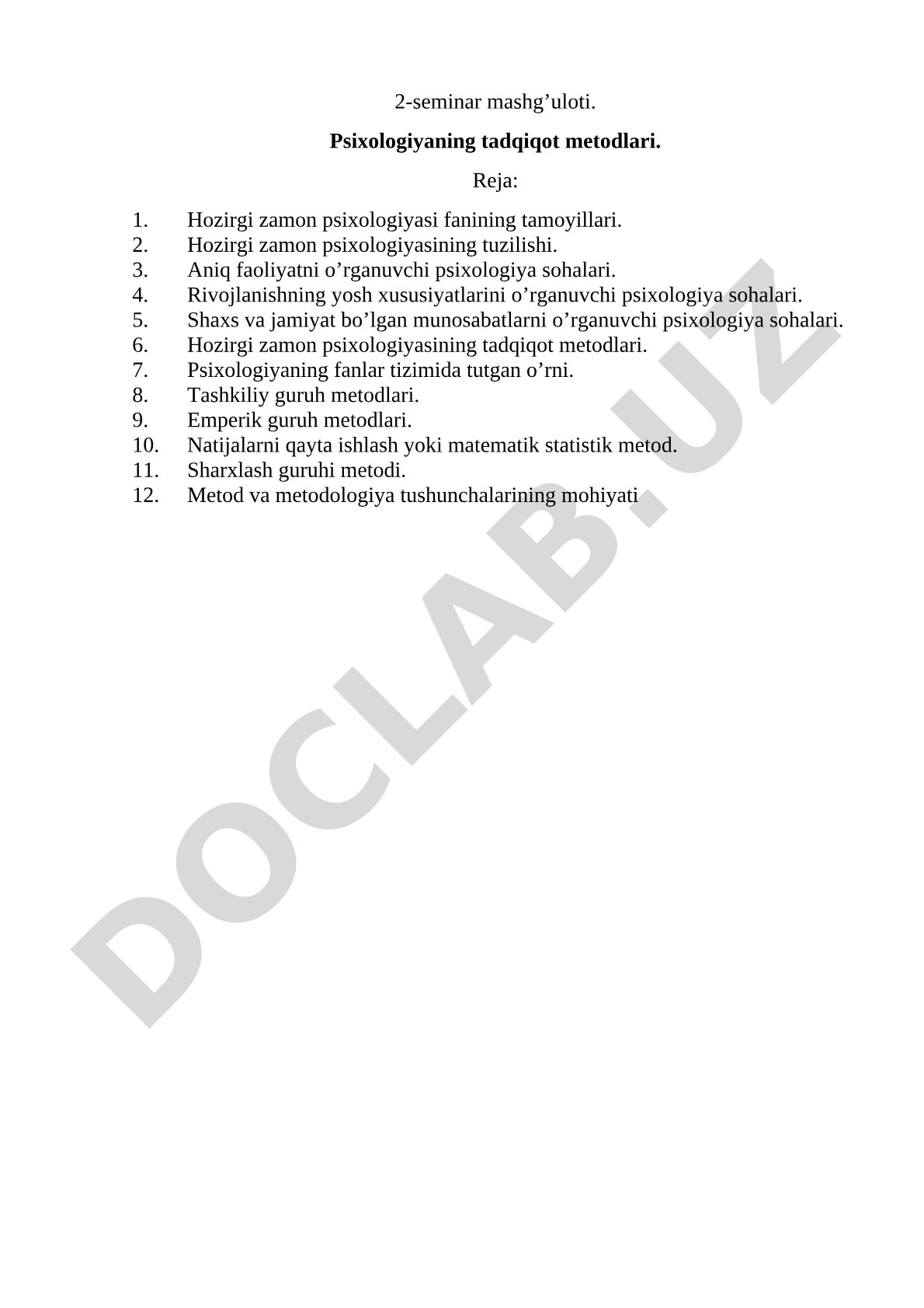 Psixologiyaning tadqiqot metodlari