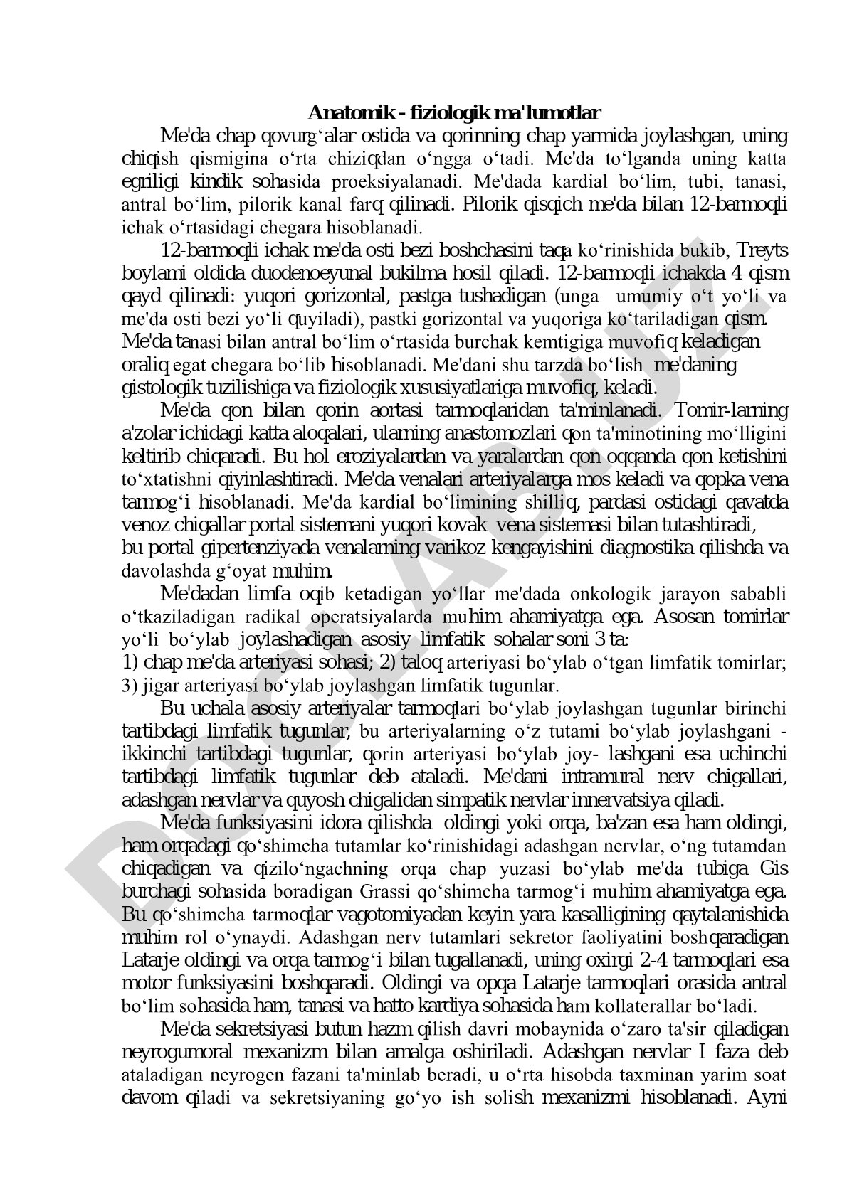 Me'da va 12-barmoqli ichakning anatomik-fiziologik ma'lumotlari