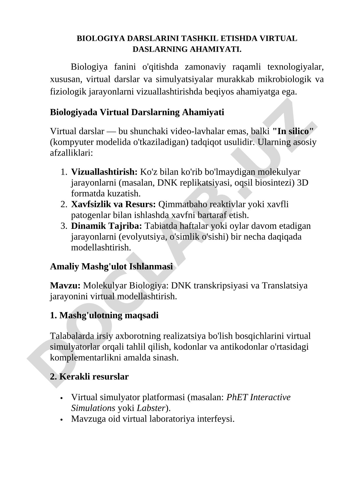 Biologiya darslarini tashkil etishda virtual darslarning ahamiyati