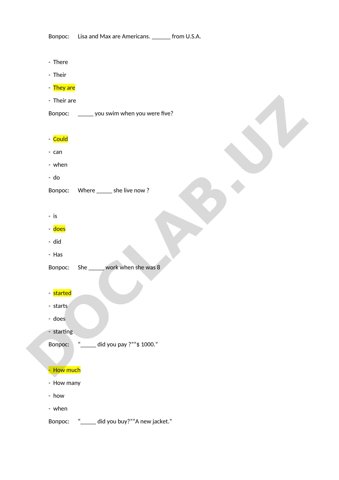 English Grammar Multiple Choice Questions