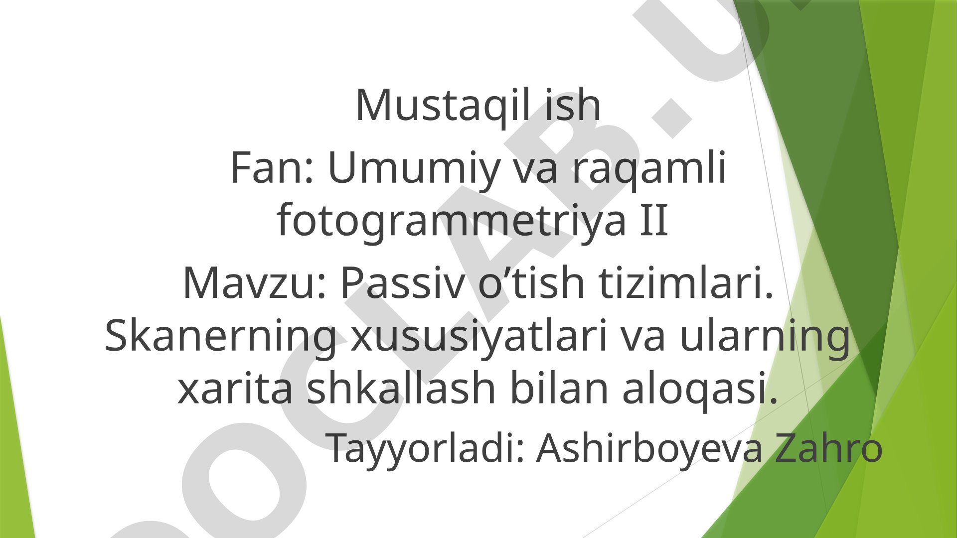 Passiv o'tish tizimlari va skanerlarning xususiyatlari