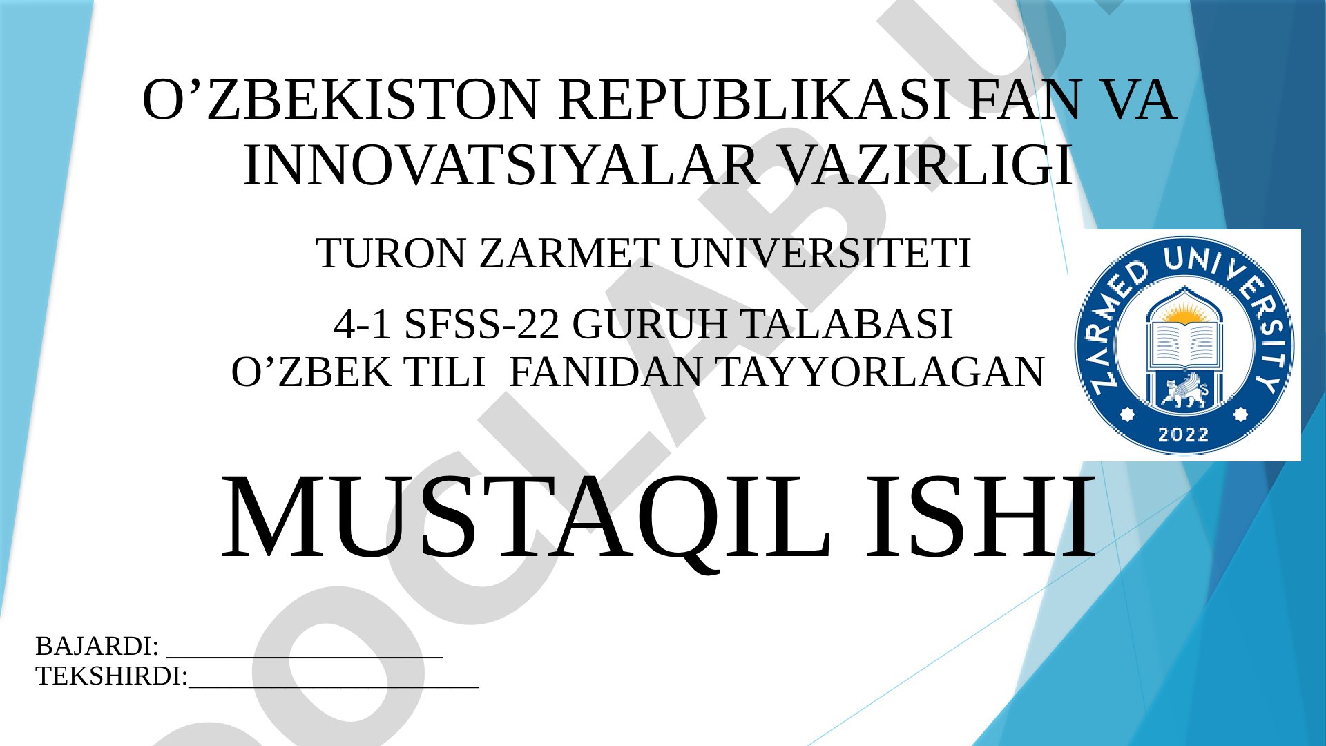 O‘zbek tili O‘zbekiston Respublikasining davlat tilidir
