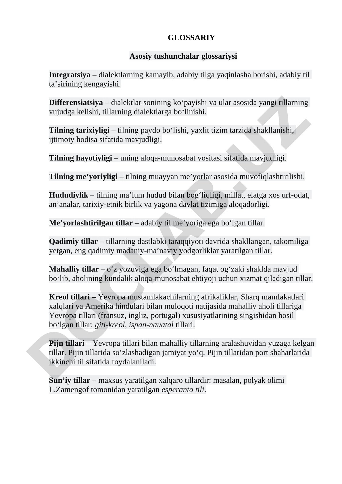 Asosiy tilshunoslik tushunchalari glossariysi