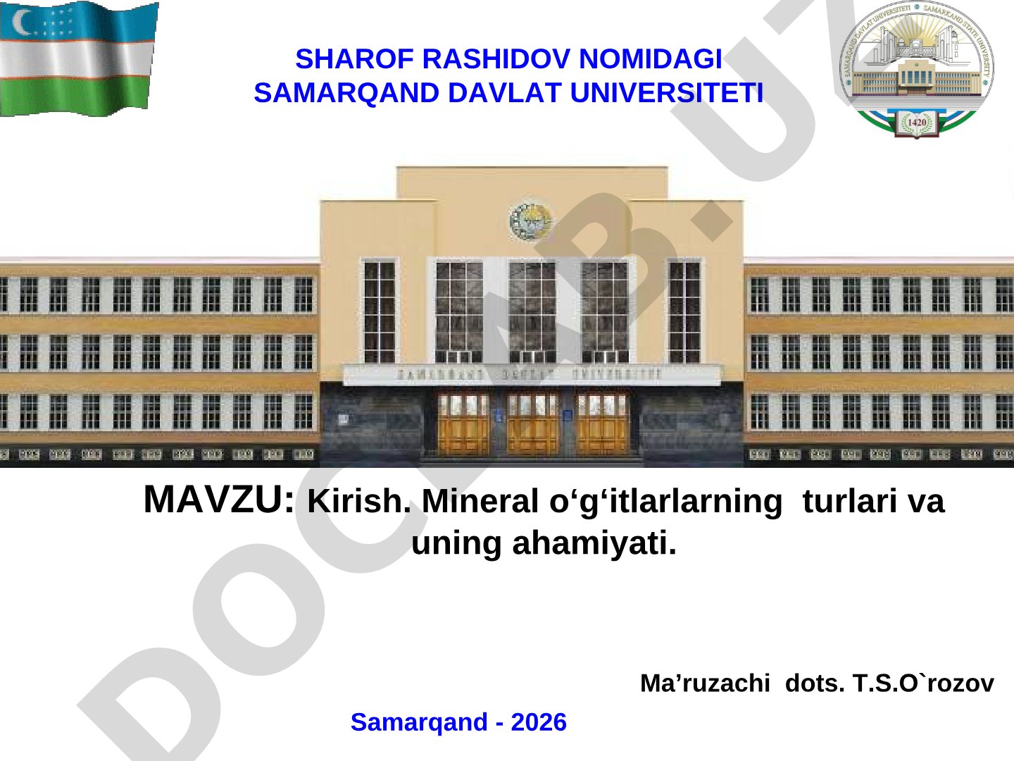 Kirish. Mineral o‘g‘itlarlarning turlari va uning ahamiyati
