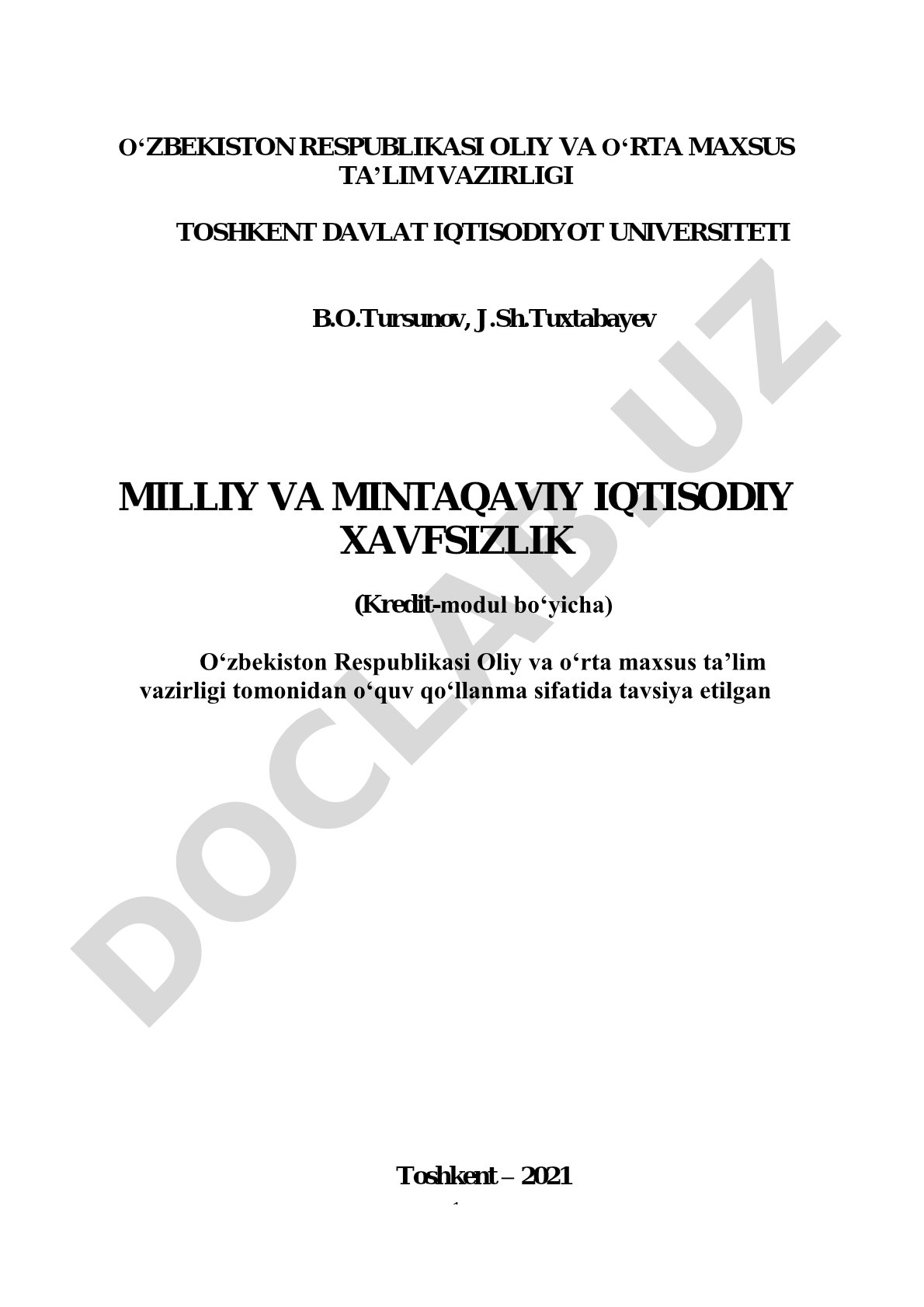 Milliy va mintaqaviy iqtisodiy xavfsizlik