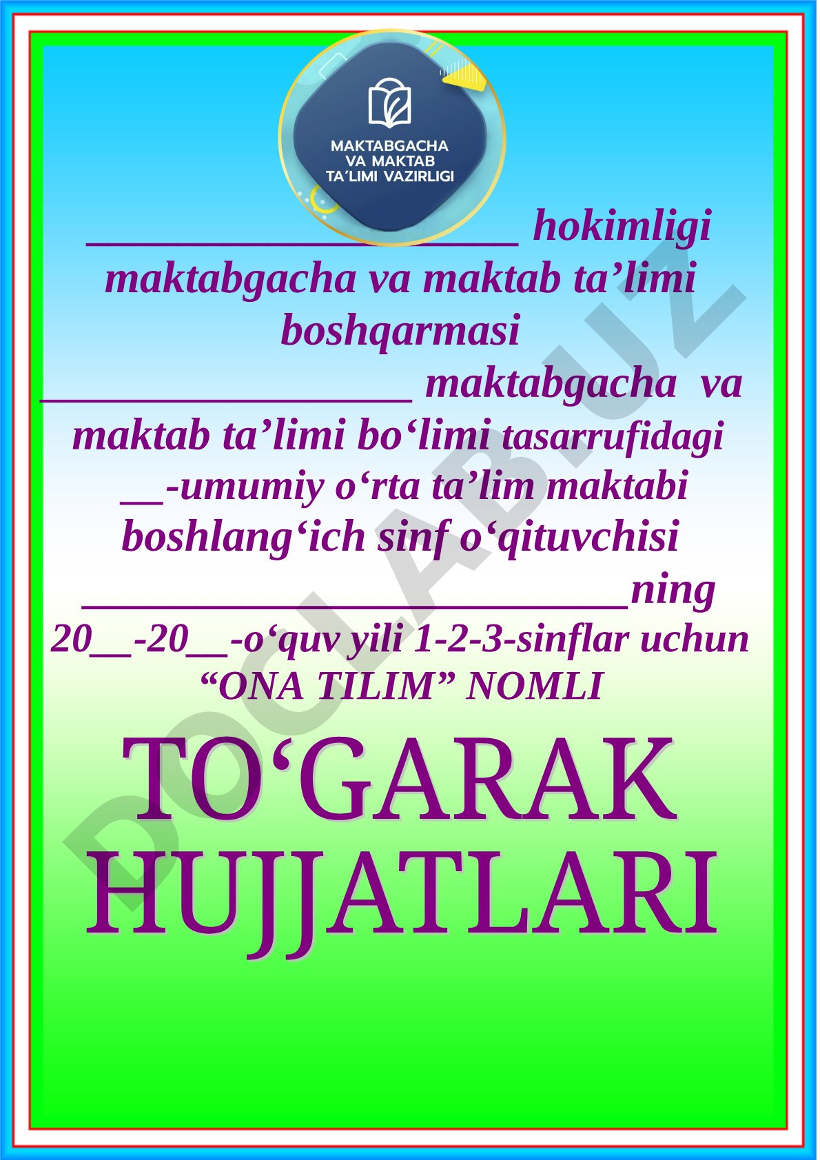 Ona tilim to‘garagi ish rejasi