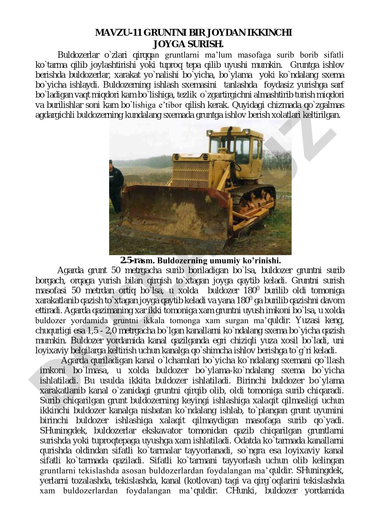 Buldozer bilan gruntni surish texnologiyasi