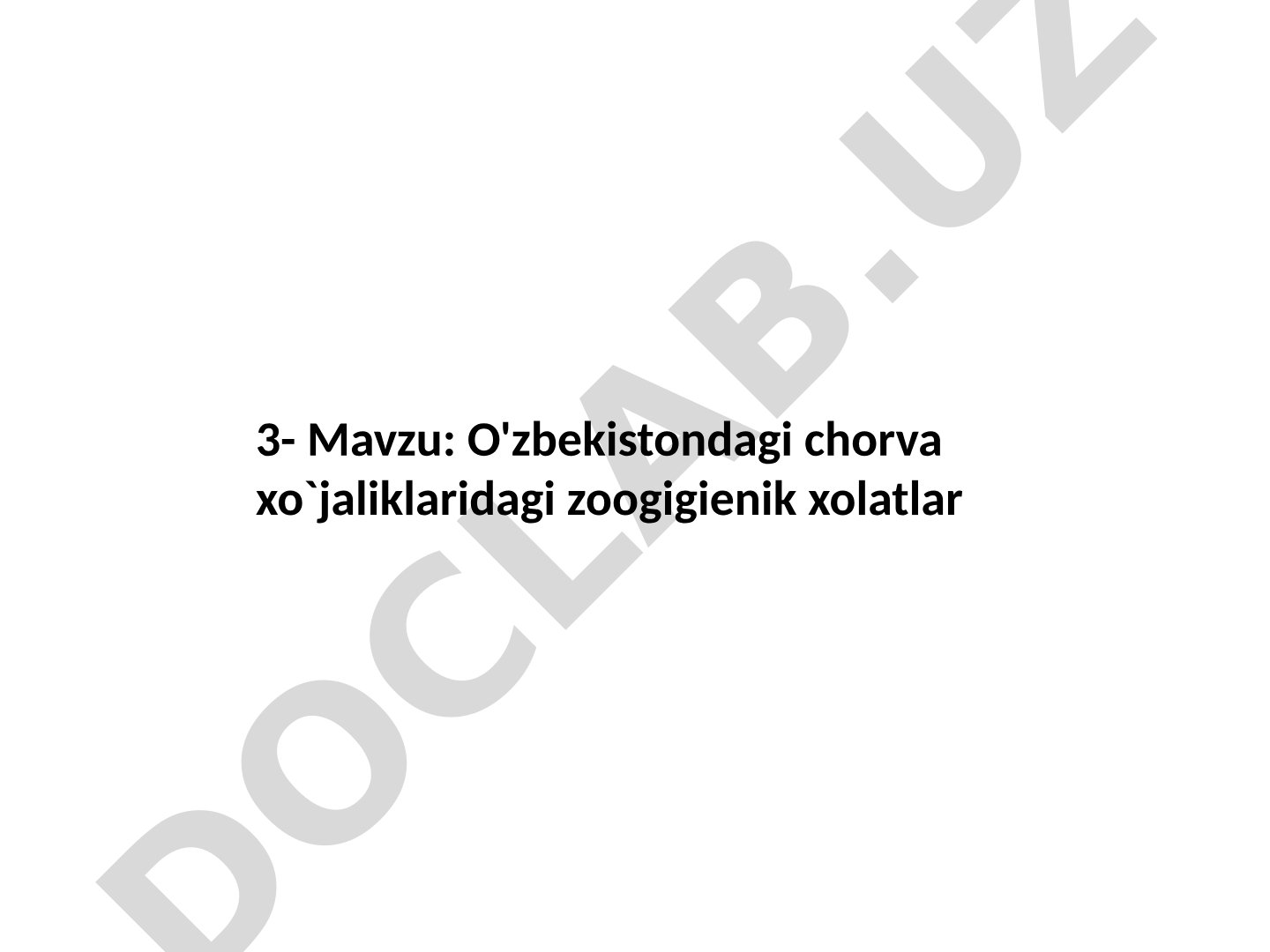 O'zbekistondagi chorva xo`jaliklaridagi zoogigienik xolatlar